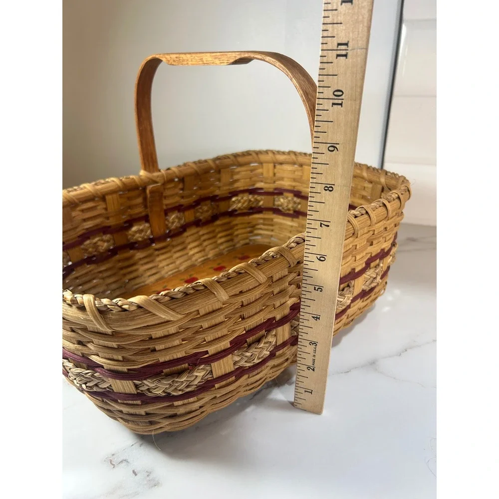Handmade Woven Splint Basket Wood Base Hand Painted Apple Border Farmhouse Decor